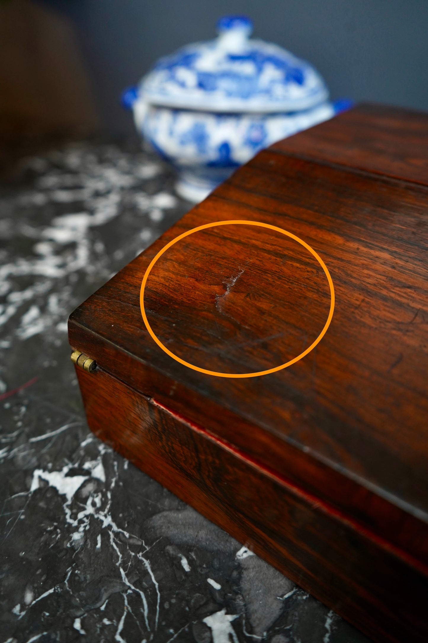 Antique Rosewood Writing Slope with Velvet Writing Surface and Inscriptions, Mid-19th Century