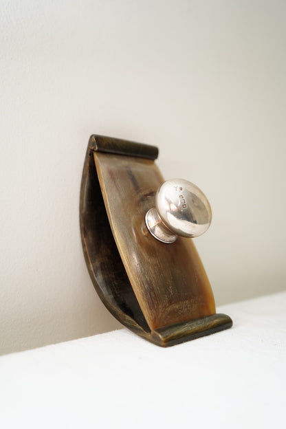 Antique Rocking Desk Ink Blotter, Horn and Hallmarked Silver Knop, English c. 1900