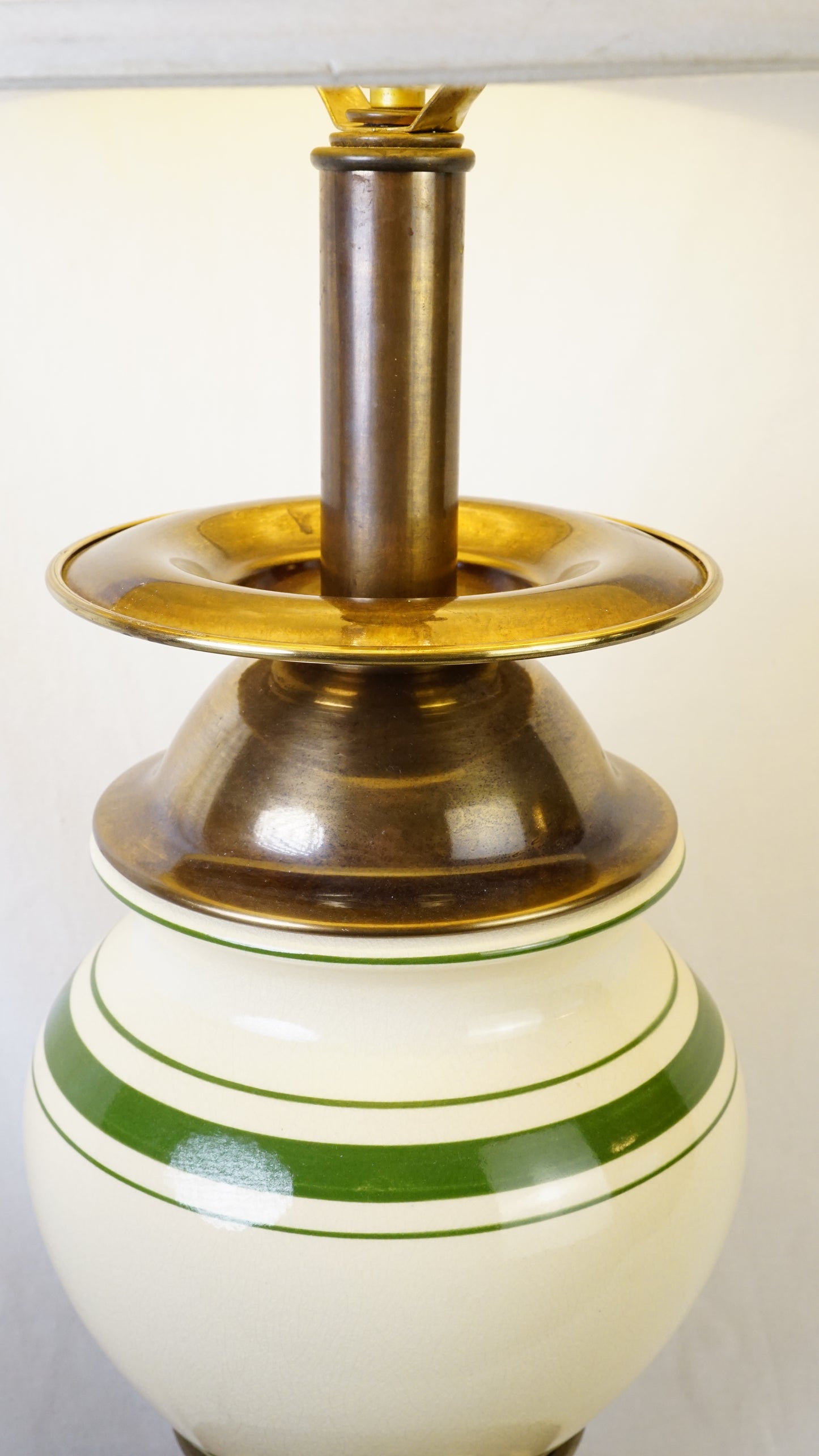 Vintage Cream Porcelain Lamp with Green Banding