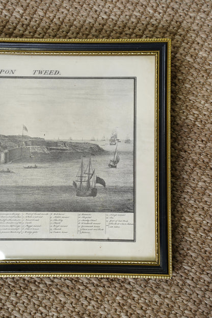 Antique Engraving South Prospect of Berwick Upon Tweed, 1745