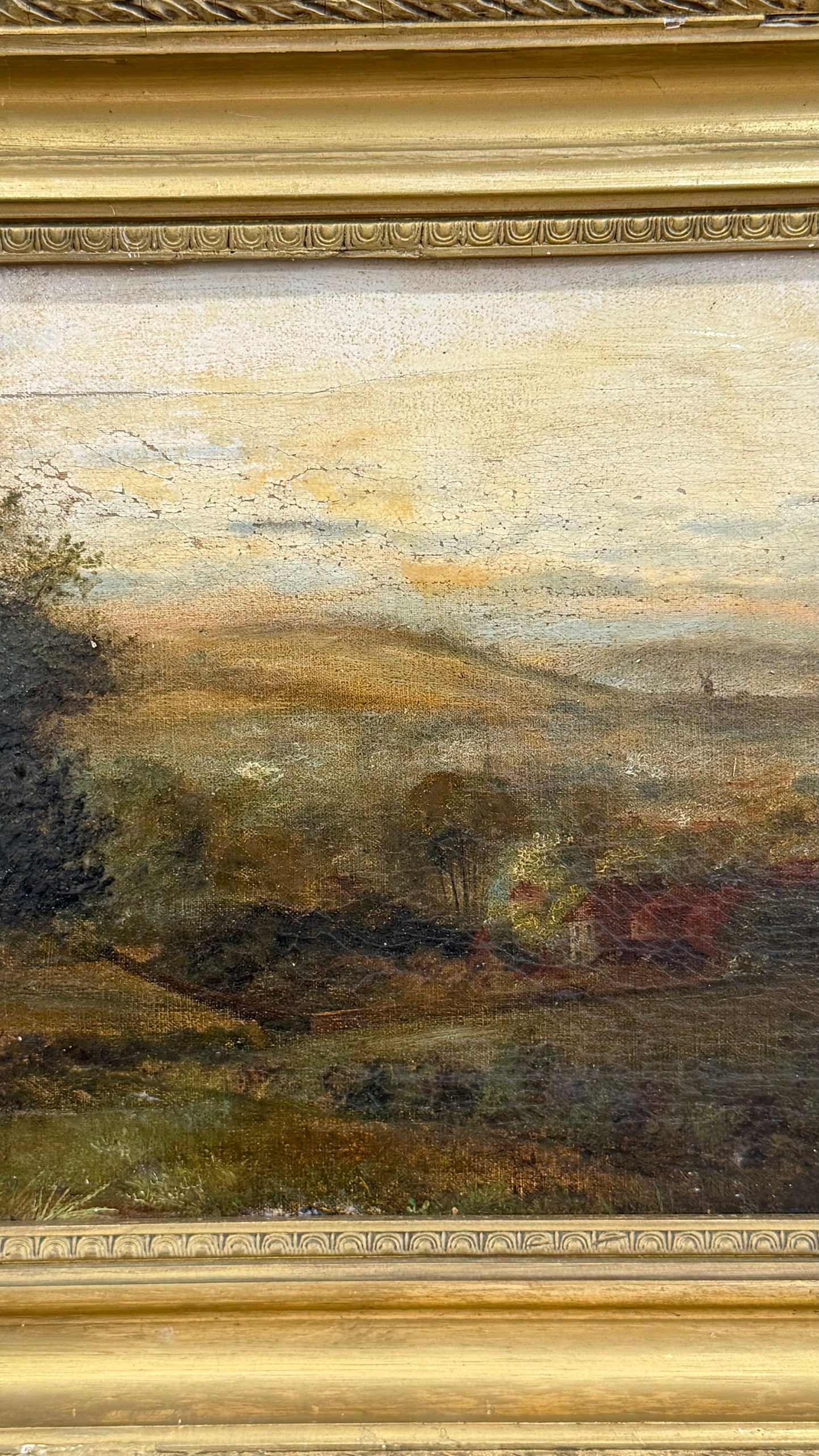 Antique English Oil Painting, Yorkshire Landscape with Ruins, Attributed to P. Carter, 19th Century