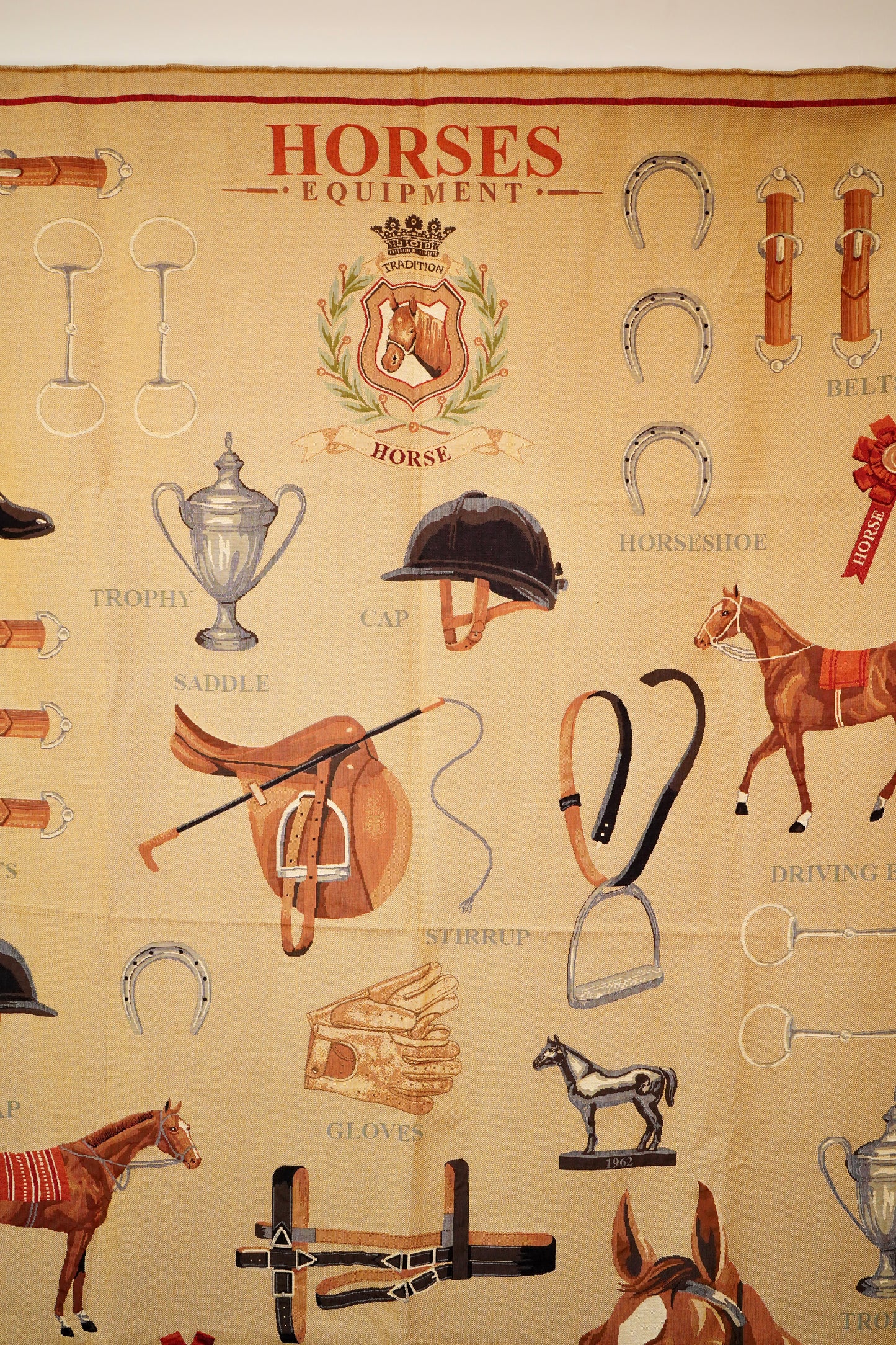 Large Equestrian Wall Tapestry – Horses Equipment Jacquard, European Made NEW