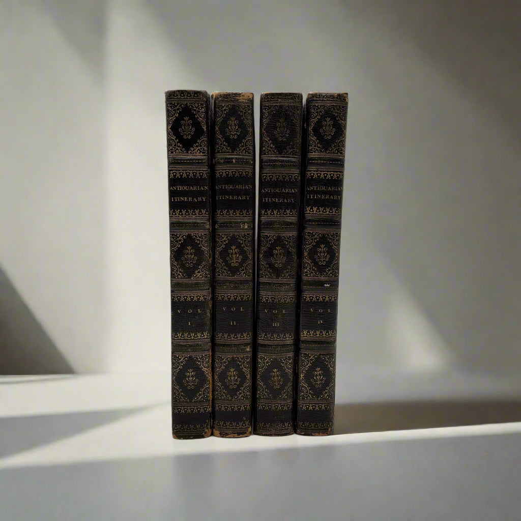 4 Volumes 1815 & 1816"The Antiquarian Itinerary" Full Black Moroccon Leather Book