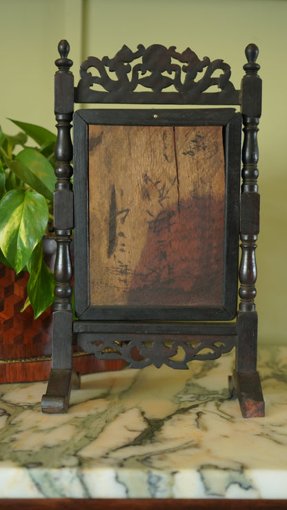 Antique Ebonized Wood & Mother-of-Pearl Vanity Tabletop Mirror
