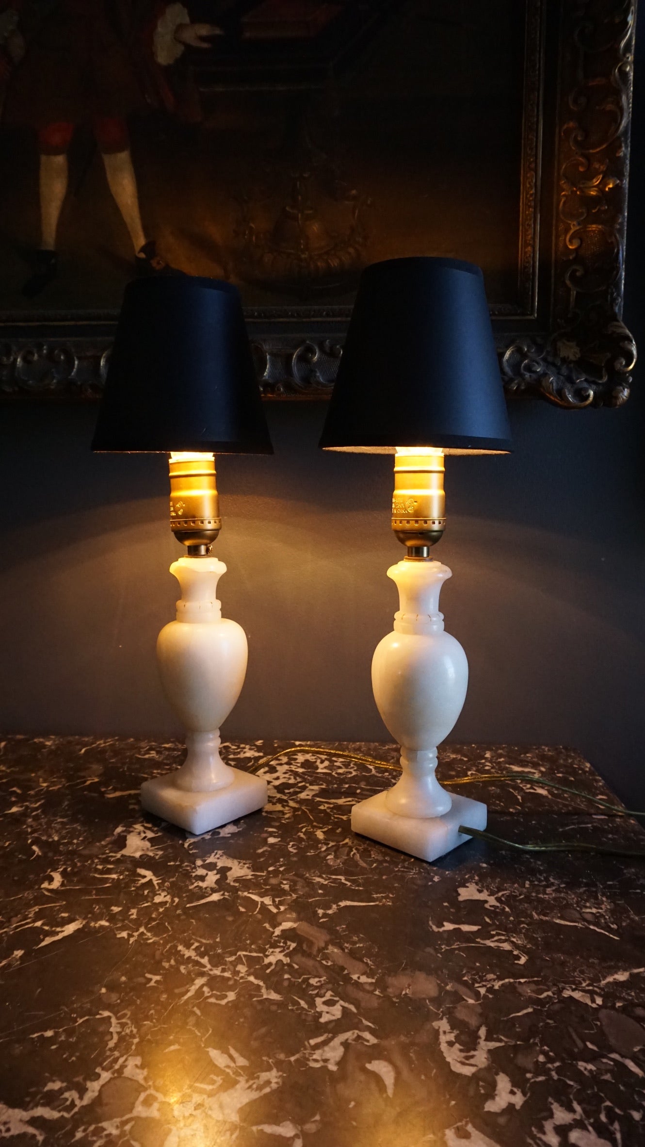 Pair of Petite Mid-Century Italian Alabaster Urn Lamps
