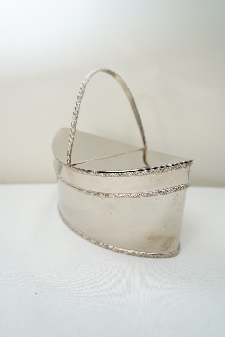 Antique Silver Plate Two Compartment Handled Caddy with Hinged Lids