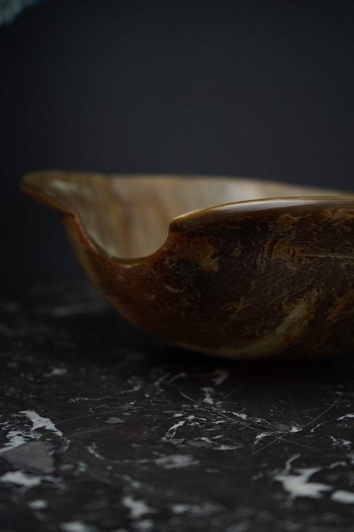 Antique Hand-Carved Horn Bowl | Natural Polished Horn Decorative Vessel