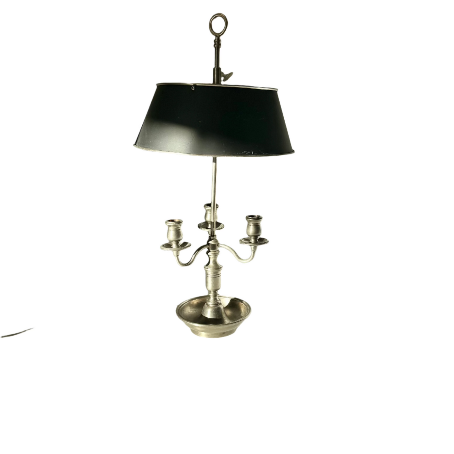 Bouillotte-Style Pewter Lamp with Adjustable Metal Shade & Dual Light Settings