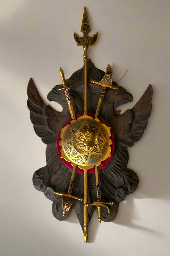 Vintage Spanish Toledo Miniature Wall Plaque | Hand-Carved Heraldic Crest