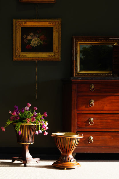 Antique Edwardian Mahogany Slatted Jardinière with Brass Liner, Circa 1900