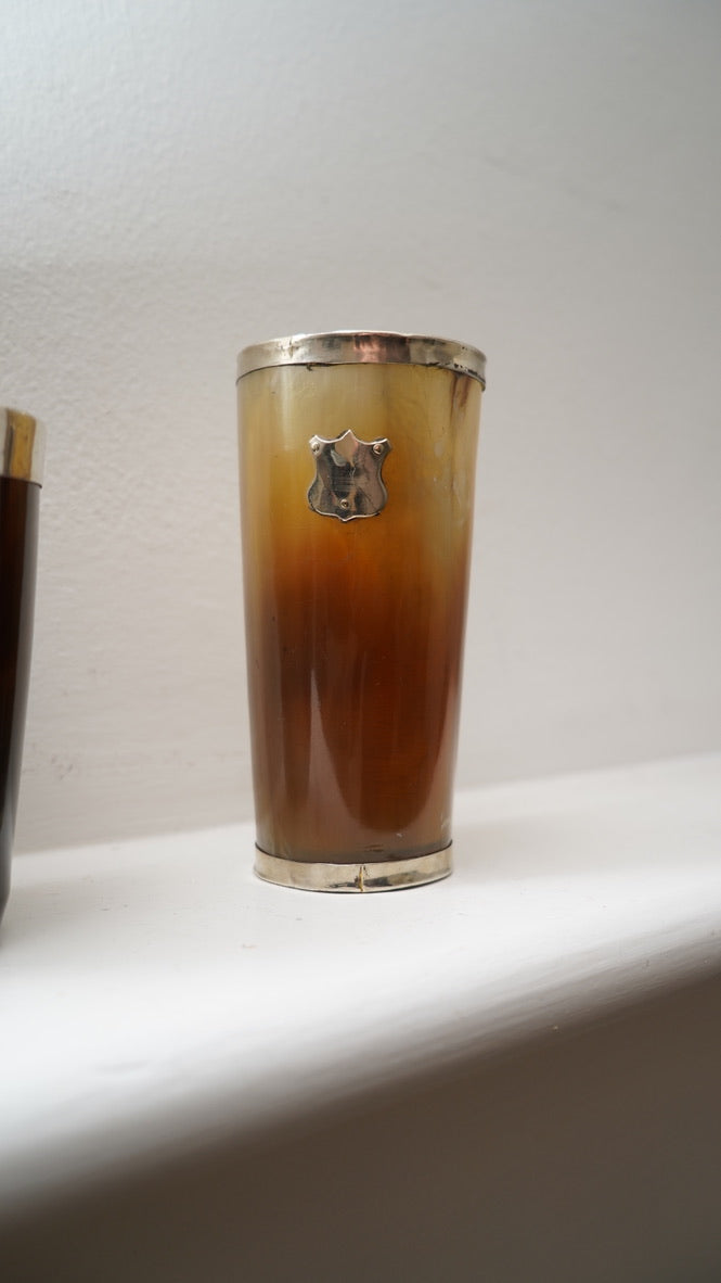 English Victorian Silver Mounted Steer Horn Cup with Shield, c. 1880–1910