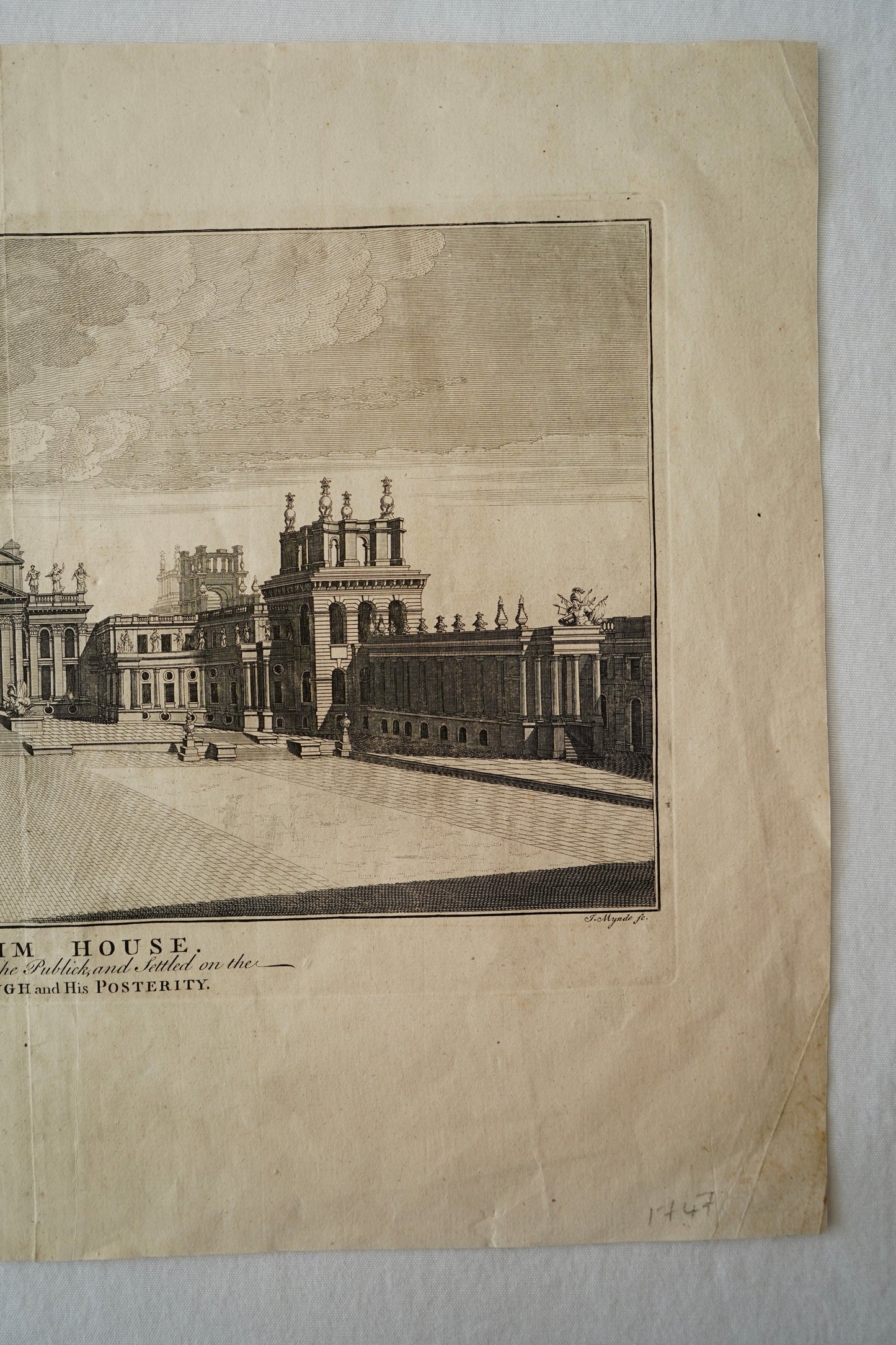 Antique Blenheim House Copperplate Engraving