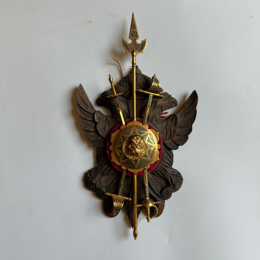 Vintage Spanish Toledo Miniature Wall Plaque | Hand-Carved Heraldic Crest