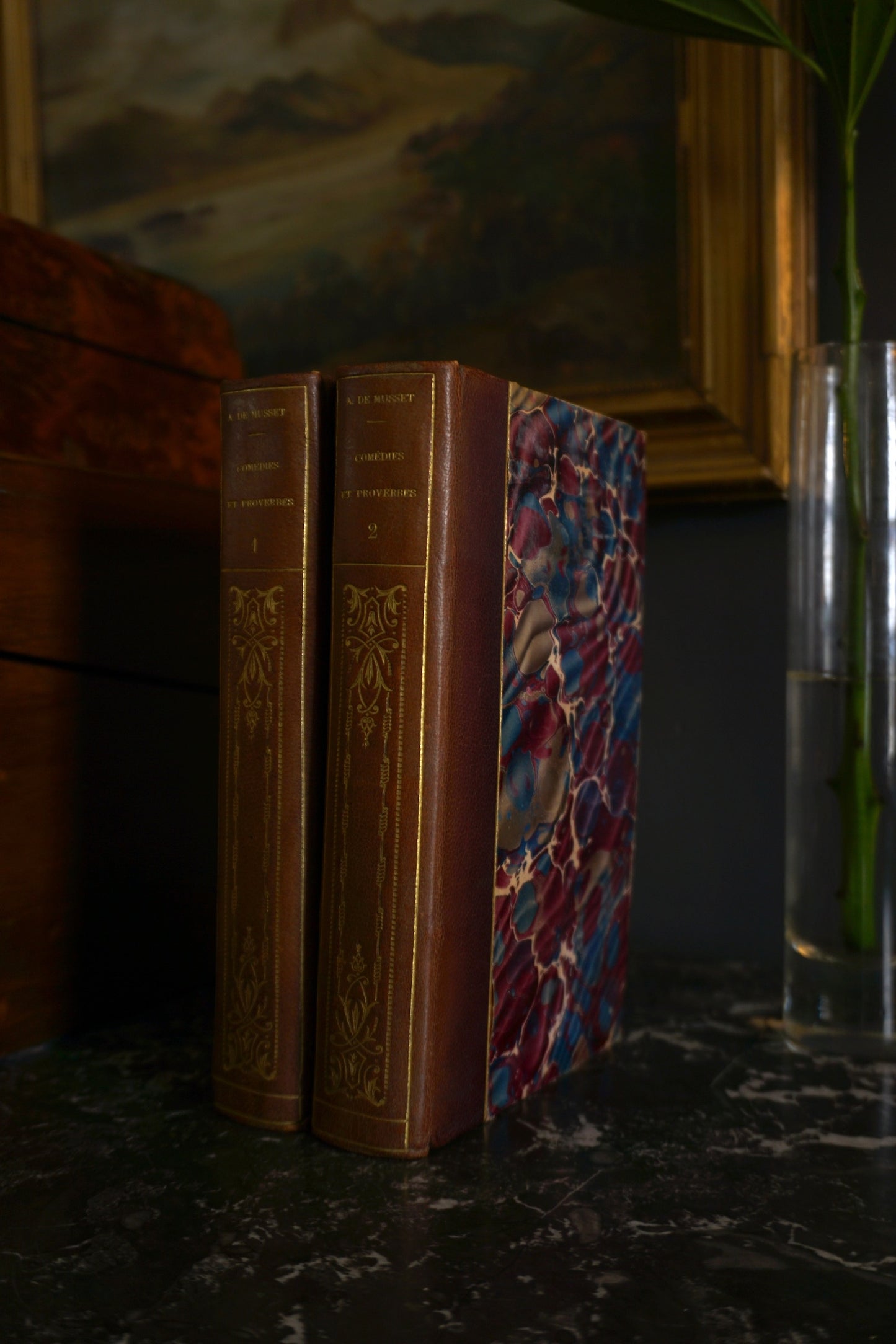 2 Vol. "Comédies et Proverbes" French Half Purple Leather Books