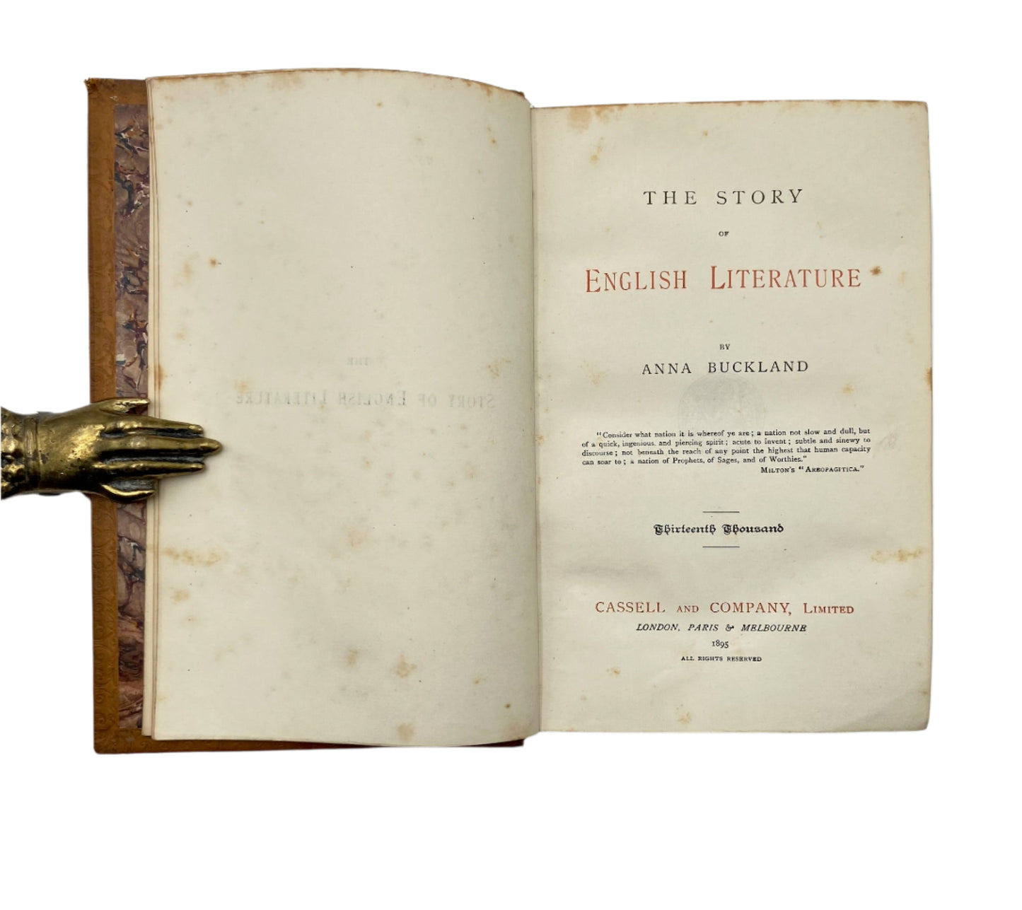 1895 "The Story of English Literature" Brown Full Leather Book