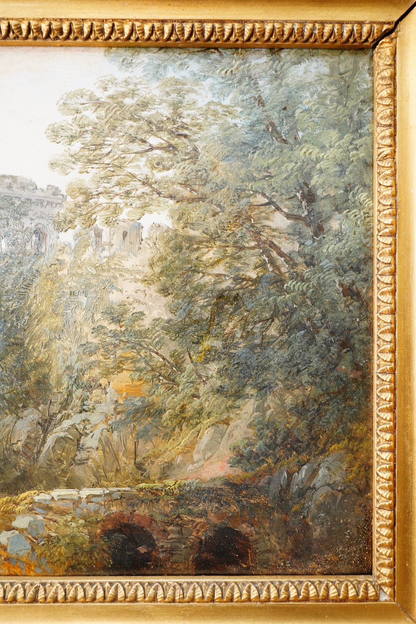 *Reserved for Beverly* Antique Victorian Oil Painting English Landscape Castle Ruins Gilt Frame