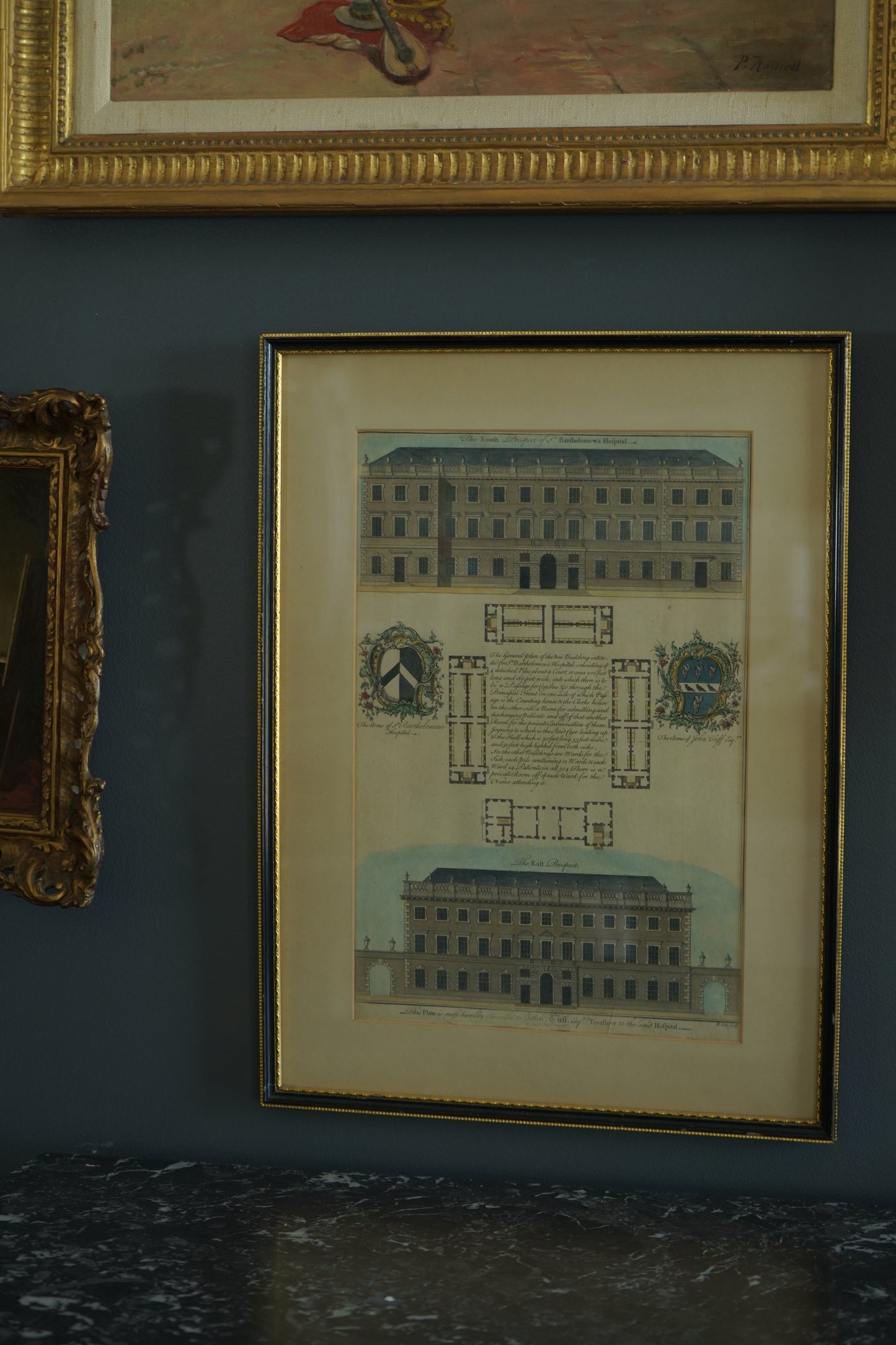 18th-Century Architectural Engraving of St. Bartholomew’s Hospital by Benjamin Cole (Hand-Colored) | Antique English Architectural Engraving