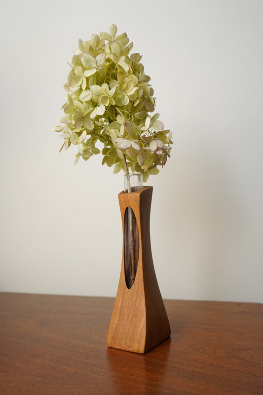 Mid-Century Modern Teak & Glass Bud Vase | Scandinavian Design, 1960s