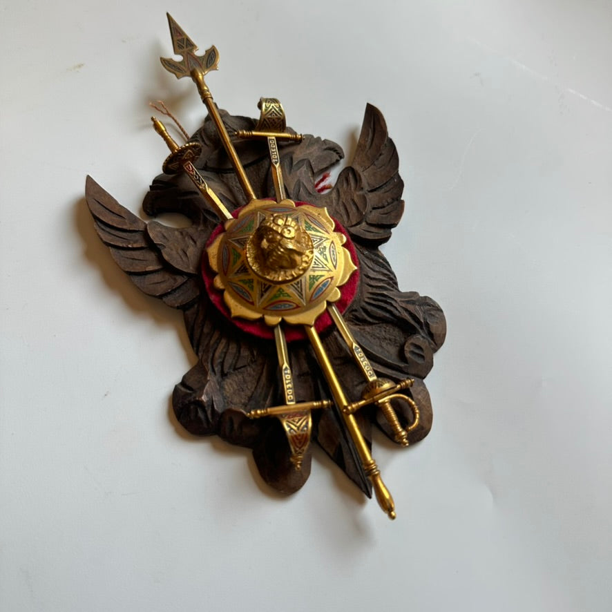 Vintage Spanish Toledo Miniature Wall Plaque | Hand-Carved Heraldic Crest
