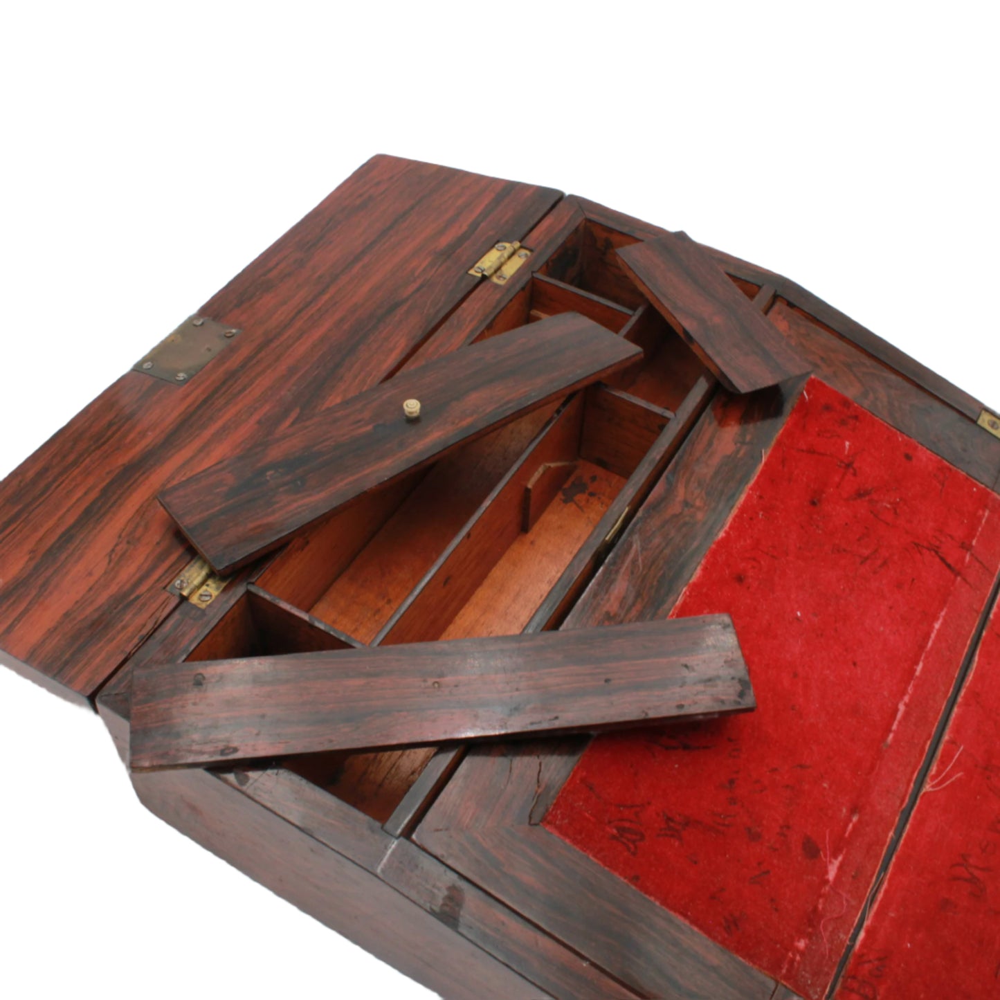 Antique Rosewood Writing Slope with Velvet Writing Surface and Inscriptions, Mid-19th Century