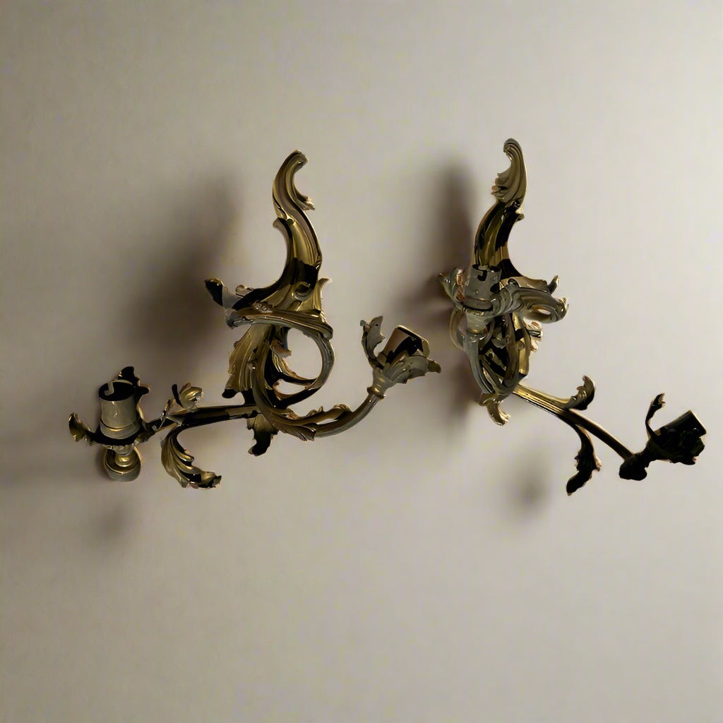 Antique French Rococo Gilt Bronze Wall Sconces (Pair) | Antique French Bronze Wall Lighting