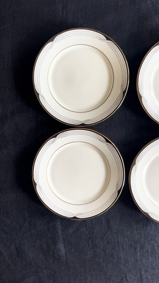 Lenox Black Tie Bread & Butter Plates – Set of 6, 6.5" Ivory China with 24k Gold Trim (Discontinued)