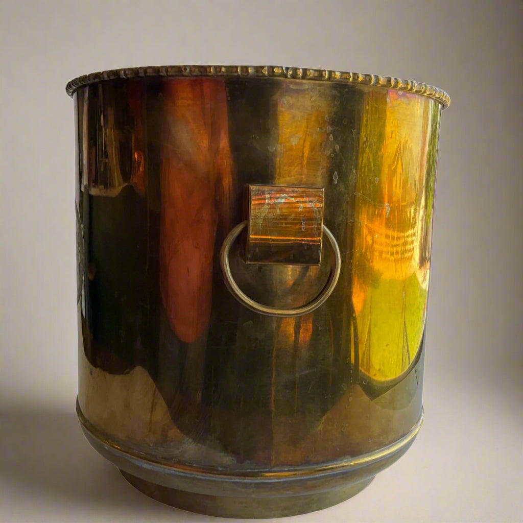 XL Vintage Brass Cachepot Planter, Large Vintage Brass Planter Vessel