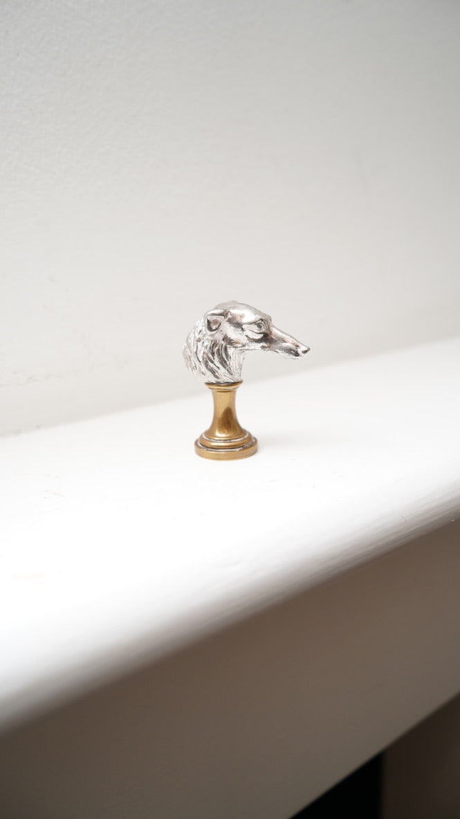 Edwardian Silver-Plated Greyhound Wax Seal Stamp on Brass Base, c.1890–1910