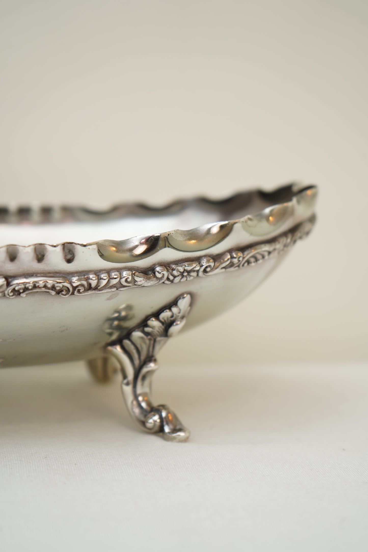 Antique Crescent Quadruple Silver Plate Footed Oval Bowl
