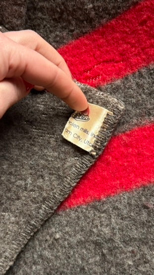 Mid-Century Wool Camp Blanket by Baron Woolen Mills in Grey with Red Stripes