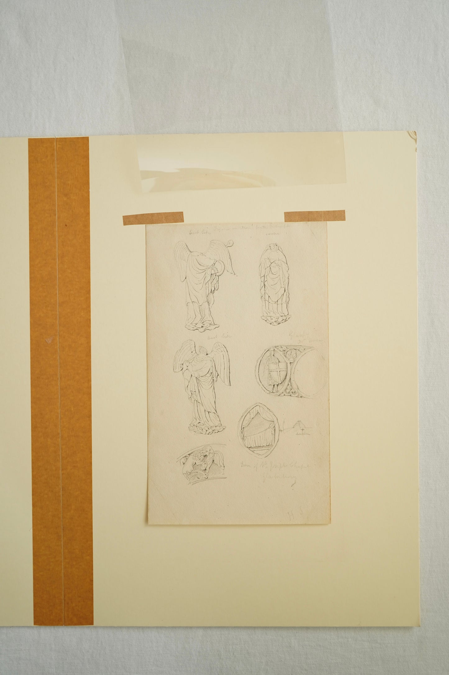 19th-Century Architectural Drawing Attributed to Henry Shaw | Angelic Figures & Glastonbury Chapel Ornament