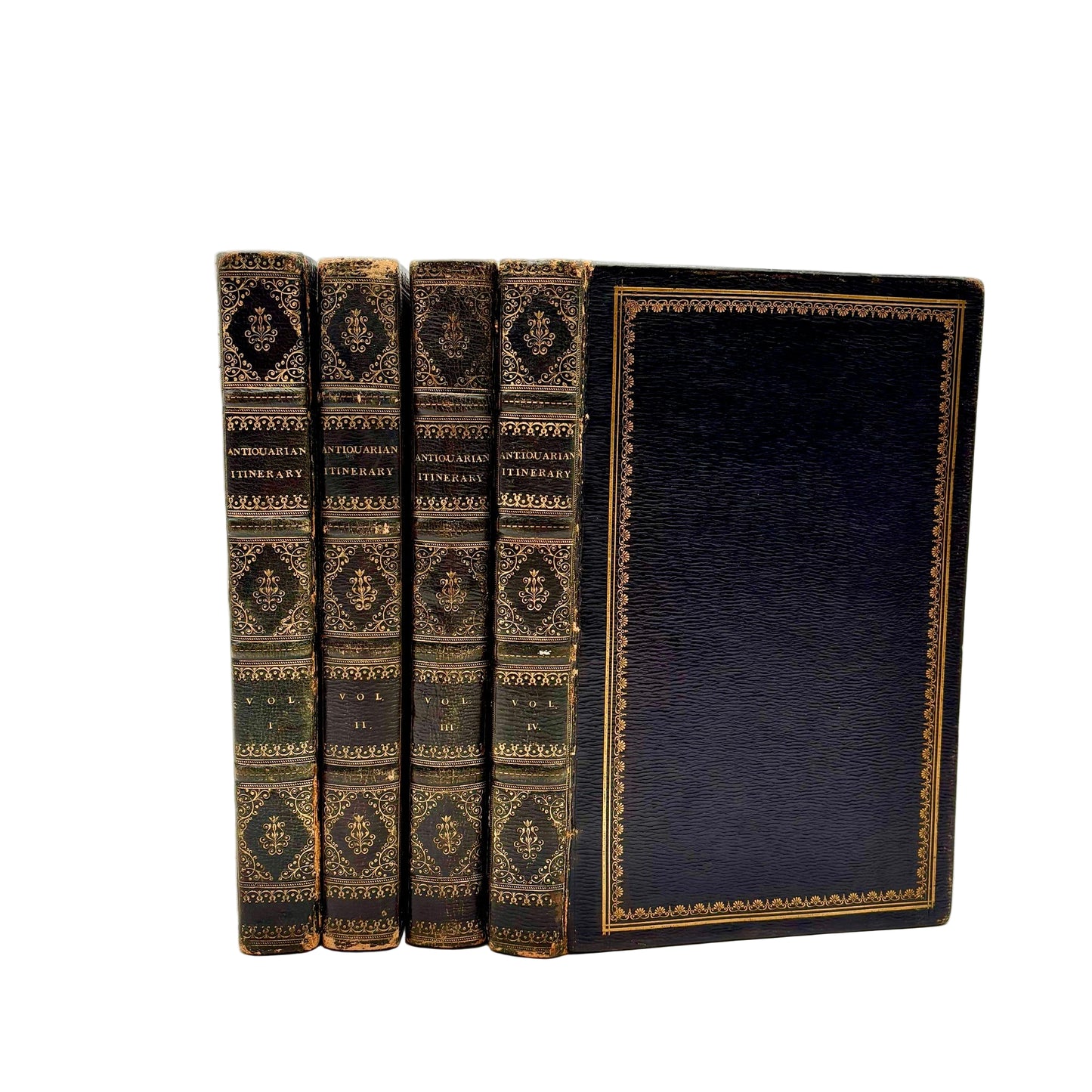 4 Volumes 1815 & 1816"The Antiquarian Itinerary" Full Black Moroccon Leather Book
