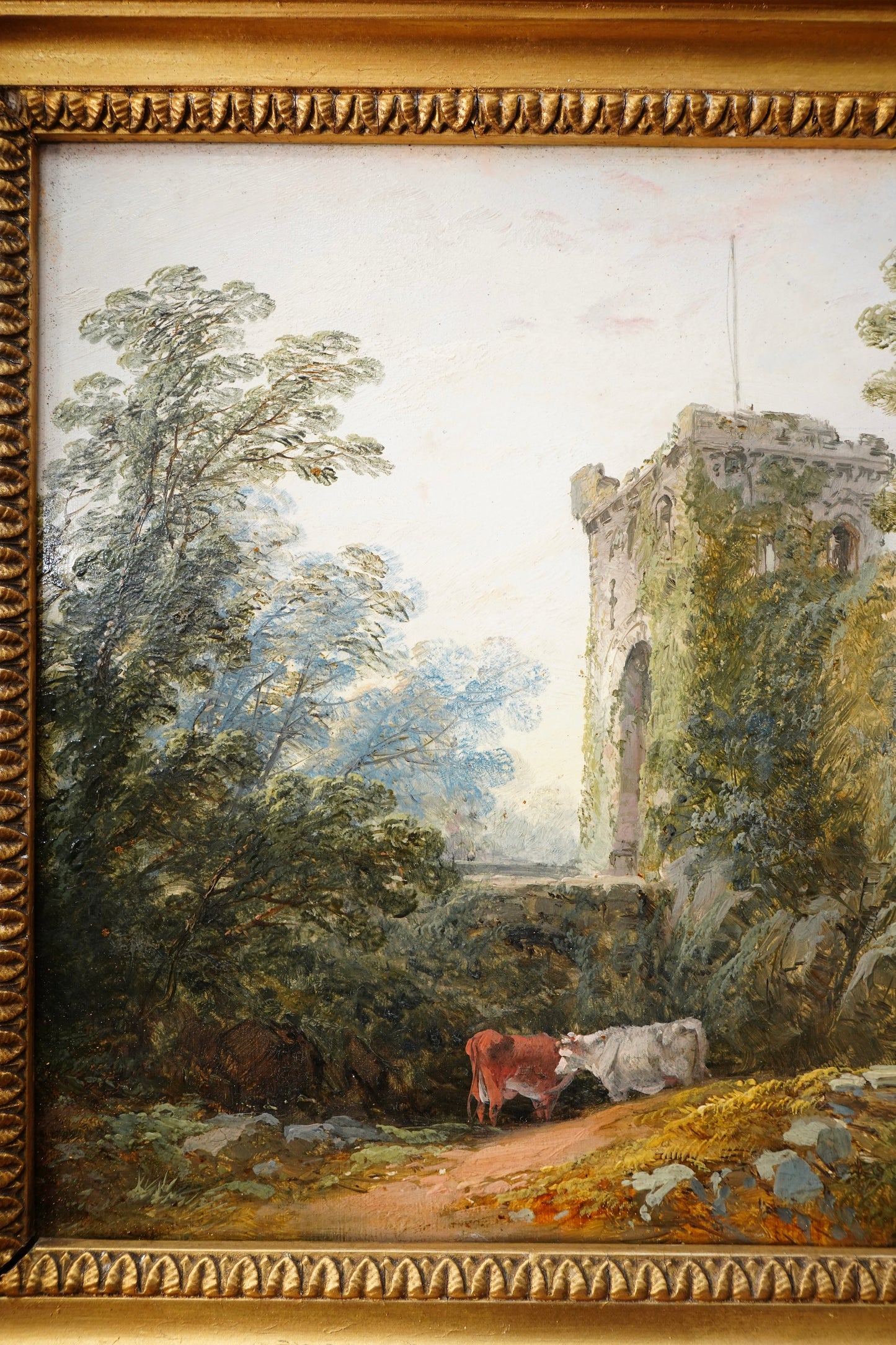 *Reserved for Beverly* Antique Victorian Oil Painting English Landscape Castle Ruins Gilt Frame