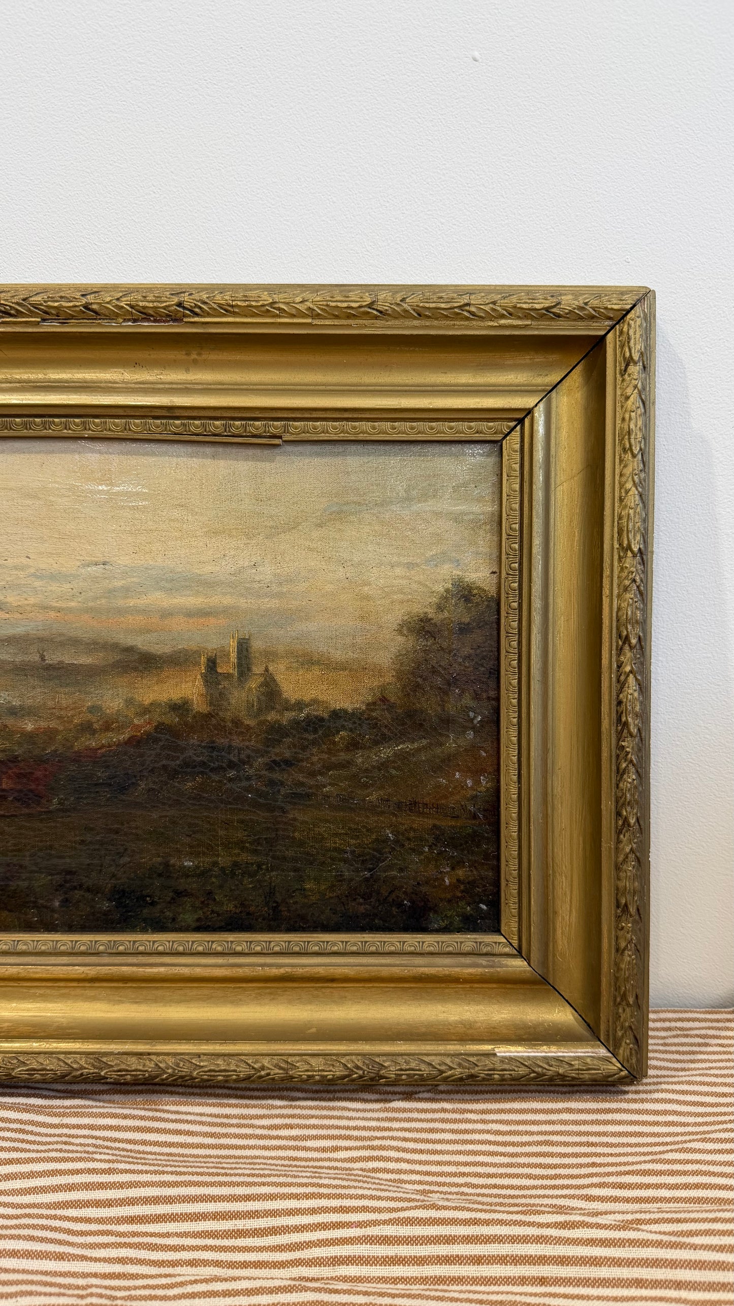 Antique English Oil Painting, Yorkshire Landscape with Ruins, Attributed to P. Carter, 19th Century