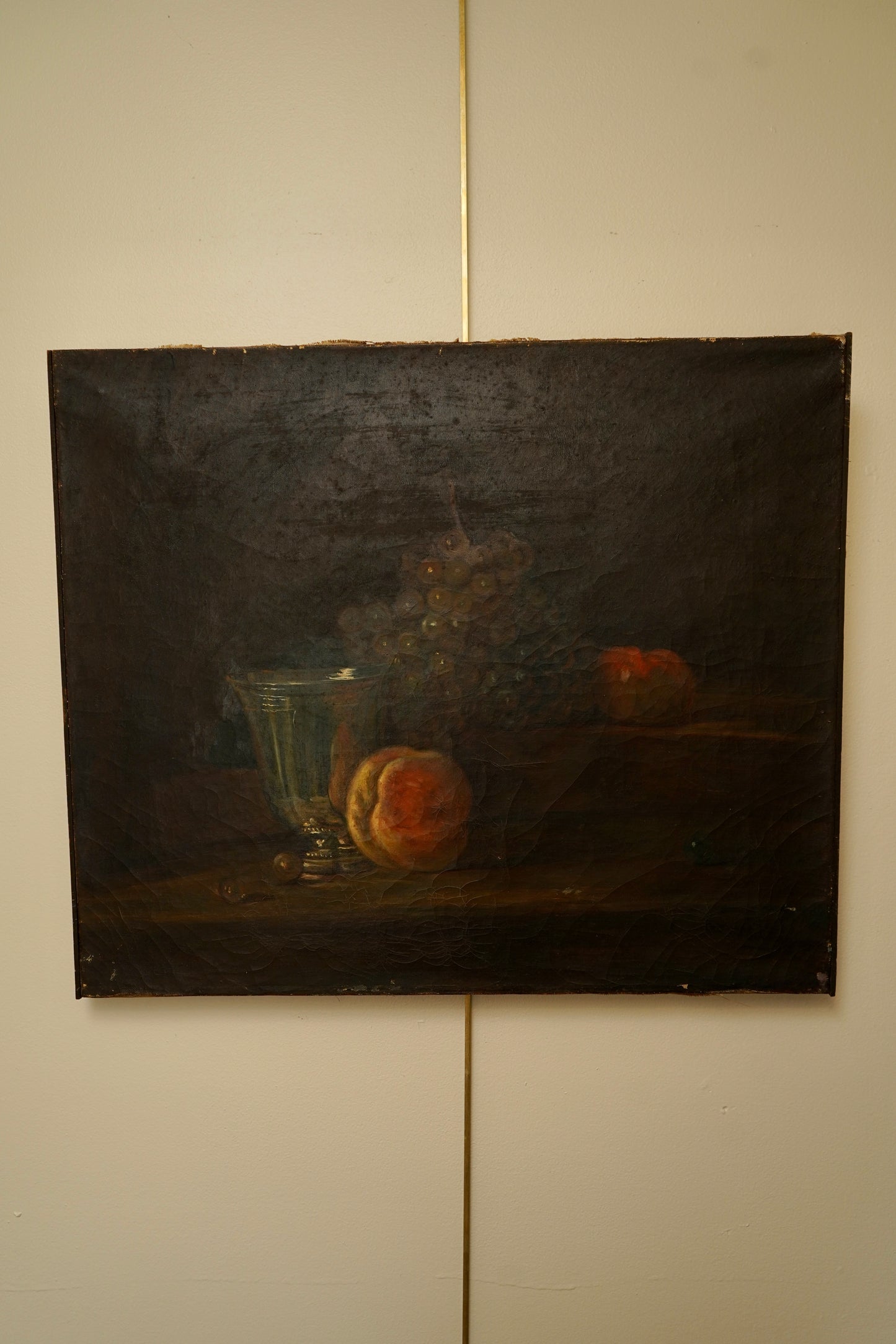 Early 20th Century Oil Painting After Chardin – Still Life with Silver Goblet, Peach & Grapes