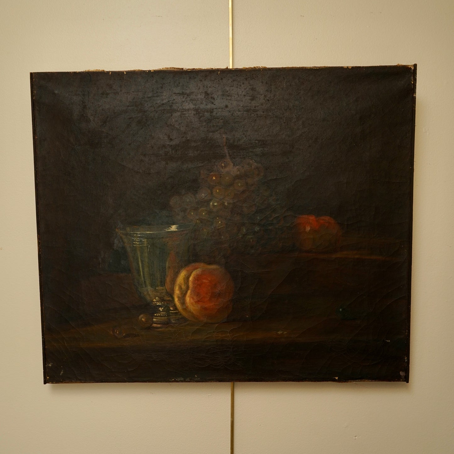 Early 20th Century Oil Painting After Chardin – Still Life with Silver Goblet, Peach & Grapes