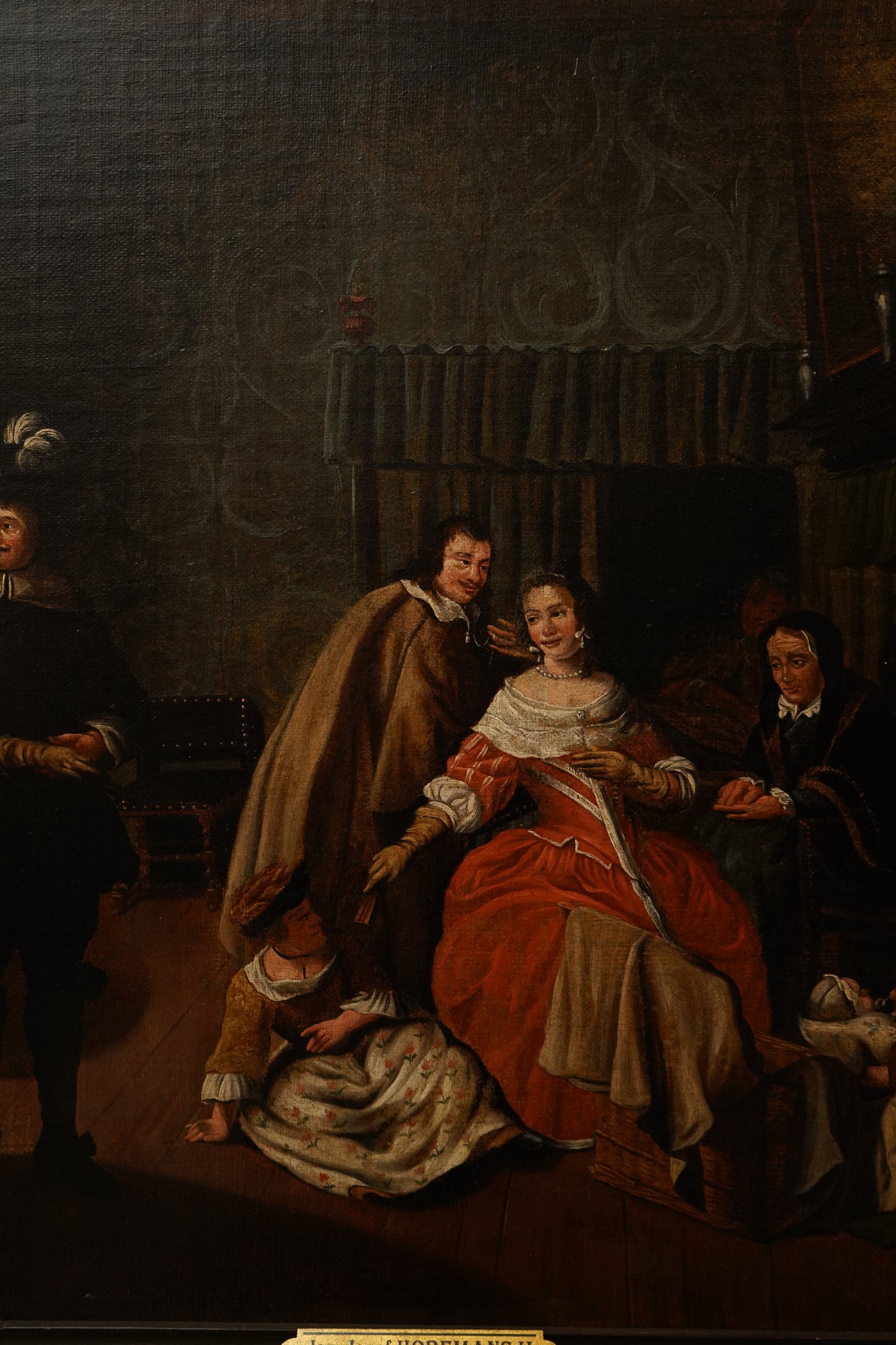 "Meeting in the Parlour" Oil on Canvas Attributed to Jan Josef Horemans (Belgium artist, 1714-1790)