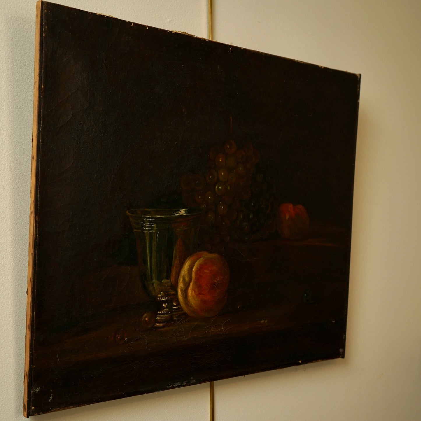 Early 20th Century Oil Painting After Chardin – Still Life with Silver Goblet, Peach & Grapes