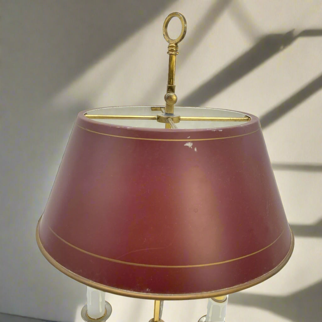 Vintage French Bouillotte Lamp with Maroon Metal Shade