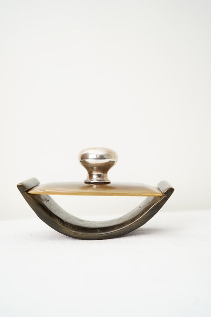 Antique Rocking Desk Ink Blotter, Horn and Hallmarked Silver Knop, English c. 1900