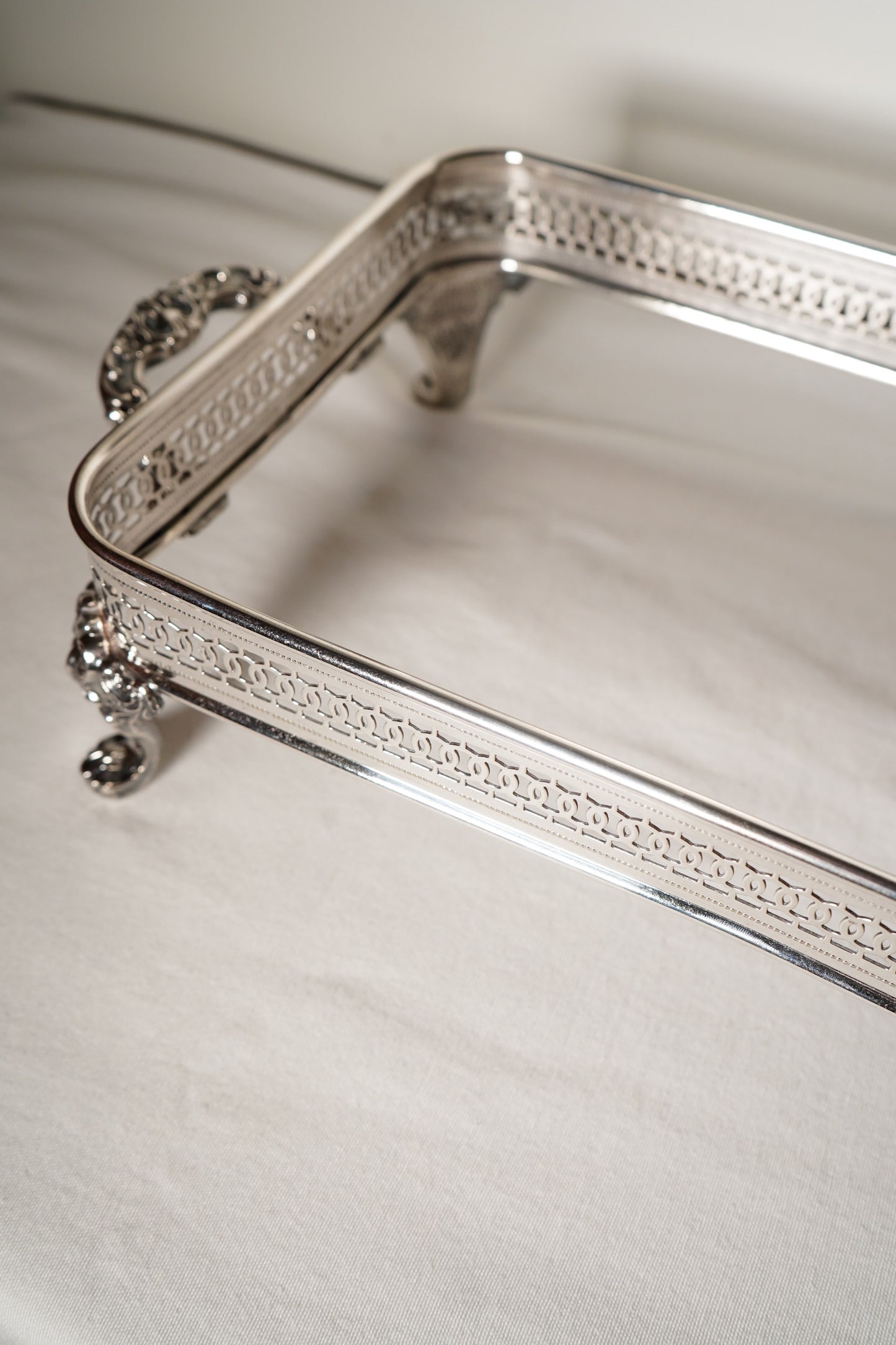 Antique Silver Plated Casserole Dish Holder Stand with Pierced Gallery