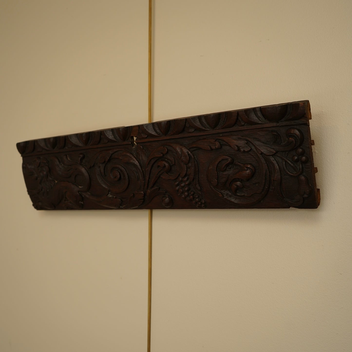 Antique Carved Oak Drawer Front | Renaissance Revival Lion, Grapevine & Acanthus | Architectural Salvage Wall Plaque c.1870–1900