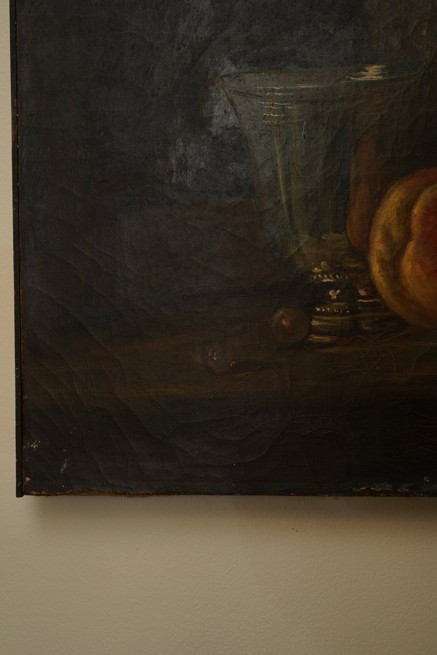 Early 20th Century Oil Painting After Chardin – Still Life with Silver Goblet, Peach & Grapes