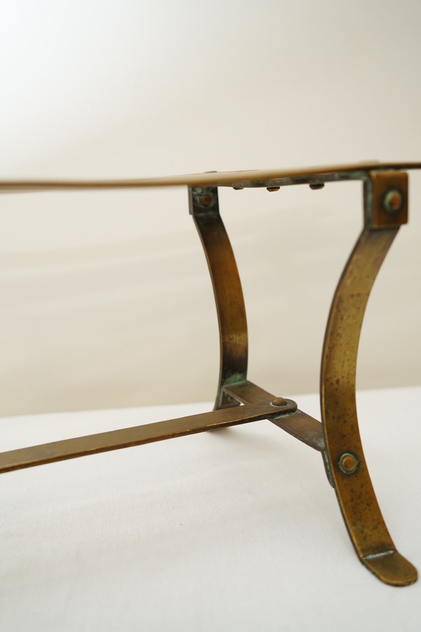 Antique French Brass Trivet or Iron Rest Stand, Riveted Slat Top, c. 1890–1930