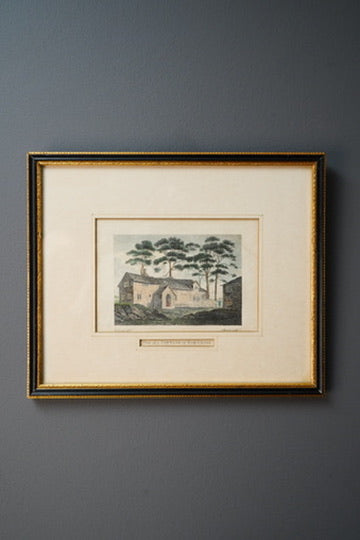 Antique Georgian Hand Colored Engraving Roe Cross Cottage Framed
