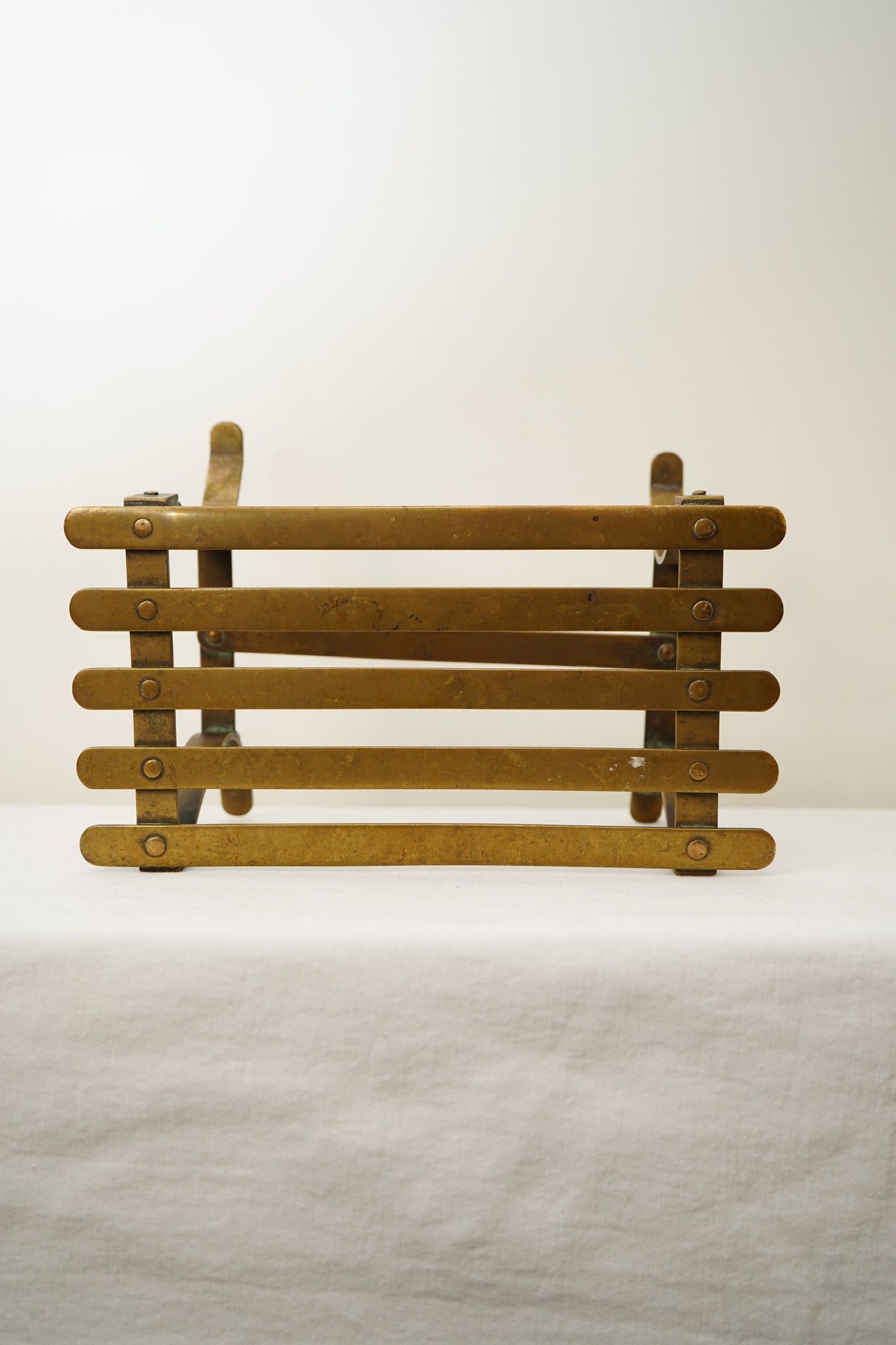 Antique French Brass Trivet or Iron Rest Stand, Riveted Slat Top, c. 1890–1930