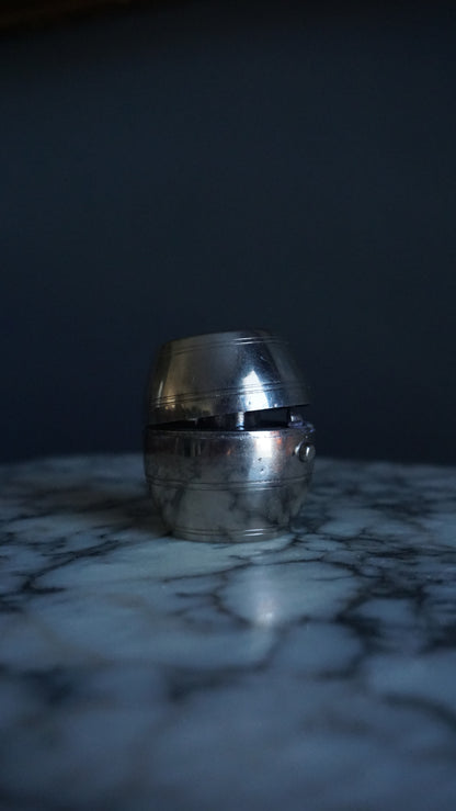 Antique Silver Plated Barrel Travel Inkwell with Glass Liner | Victorian to Edwardian Era Portable Ink Pot