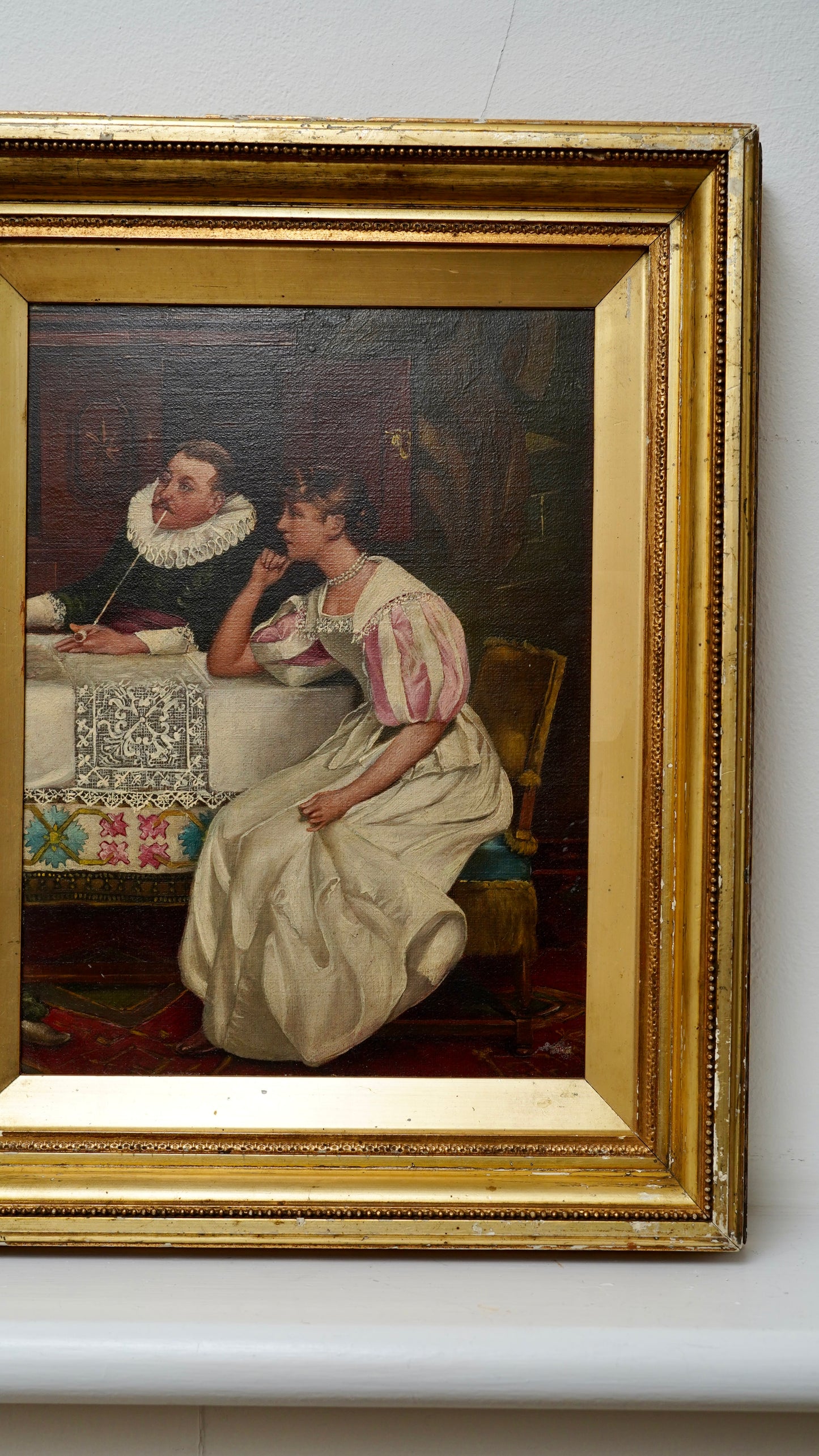 Contemplation by Henry S. Cook | Antique Victorian Oil on Board Painting | English Genre Revival Scene, c.1890s