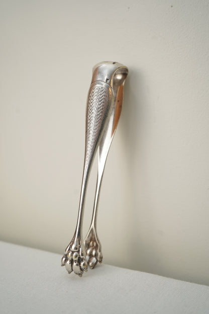 Antique French Silver Plate Sugar Tongs with Paw Feet, c. 1890–1930