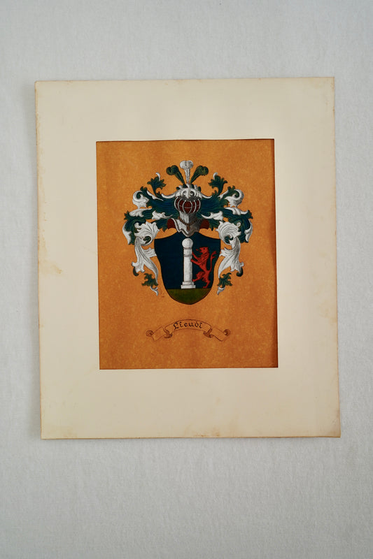 Antique Continental Heraldic Coat of Arms on Paper with Metallic Detailing